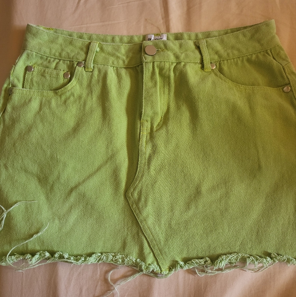 Princces Polly Lime Green Frayed Denim Skirt Y2k